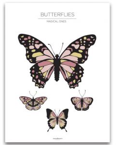 Poster 40x50 Barnmotiv Butterflies White