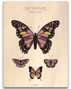 Poster 40x50 Barnmotiv Butterflies Vintage